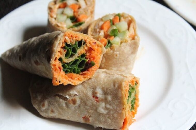 Rollos de zanahoria y humus en un solo paso