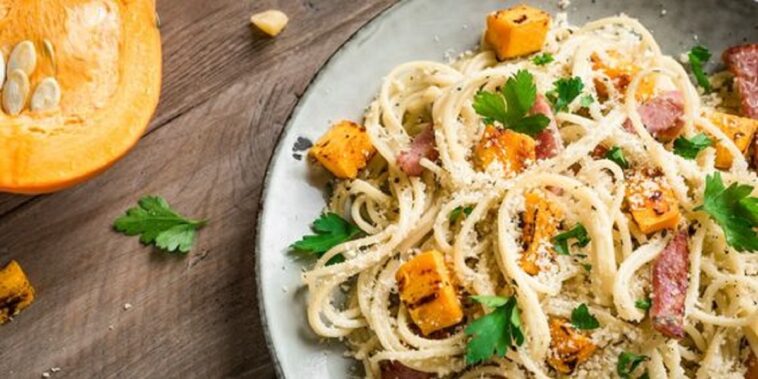 pasta con calabaza y bacon