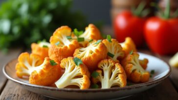 Coliflor dorada y crujiente cocinada en freidora de aire