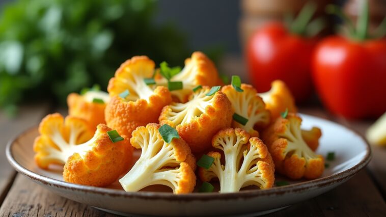 Coliflor dorada y crujiente cocinada en freidora de aire