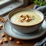 Deliciosa crema de puerros con almendras