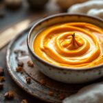 Crema di calabaza e arancia servita in una ciotola