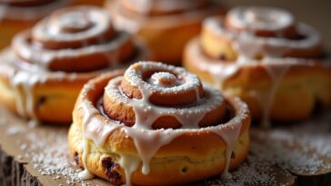 Rolos de canela freschi appena sfornati con glassa