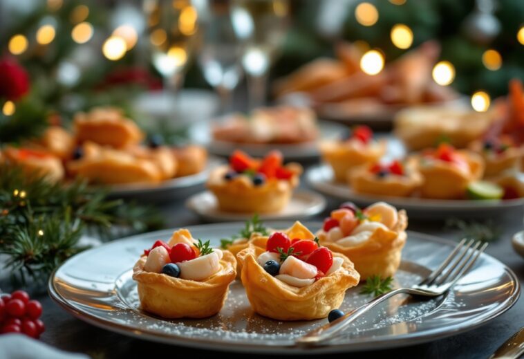 Deliciosos entrantes navideños en una elegante presentación