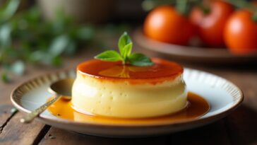 Flan de huevo cremoso decorado con caramello