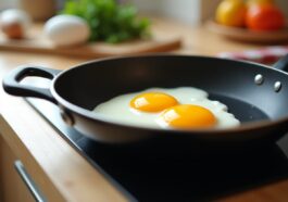 Huevos fritos cocinados en microondas de forma saludable