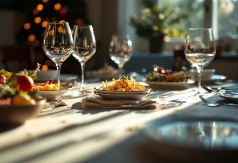 Delizioso menú navideño con piatti festivi e decorazioni