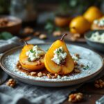 Deliciosas peras al horno con gorgonzola y nueces