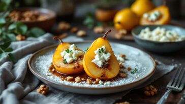 Deliciosas peras al horno con gorgonzola y nueces