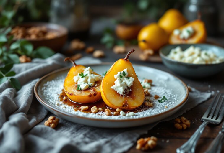 Deliciosas peras al horno con gorgonzola y nueces