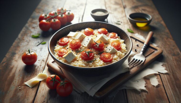 Risotto cremoso con pomodoro fresco e mozzarella filante