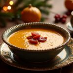 Deliciosa sopa de almendras dulce en un tazón festivo