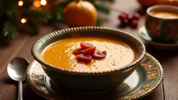 Deliciosa sopa de almendras dulce en un tazón festivo