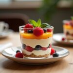 Trifle inglese con strati di crema e frutta fresca