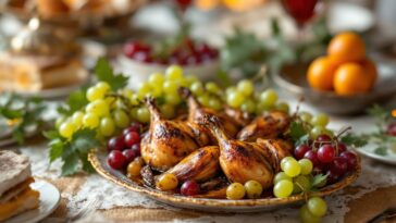 Codornices al horno doradas y jugosas en un plato