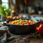 Sopa de pasta con pollo y verduras en un tazón