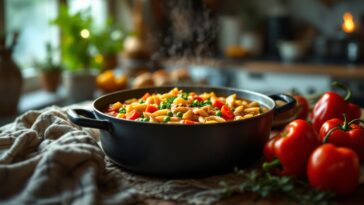 Sopa de pasta con pollo y verduras en un tazón