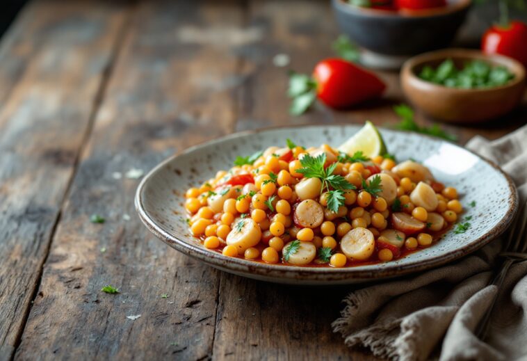 Plato de acelgas con sepia y garbanzos, ideal para invierno