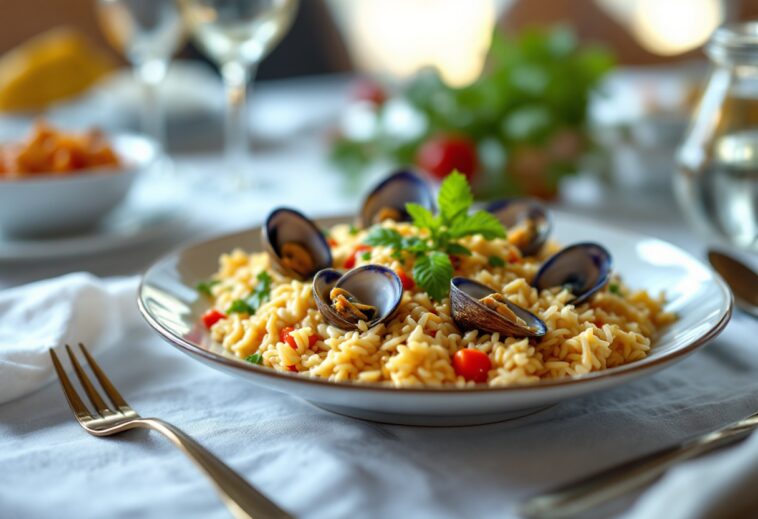 Piatto di arroz con almejas e alcachofas