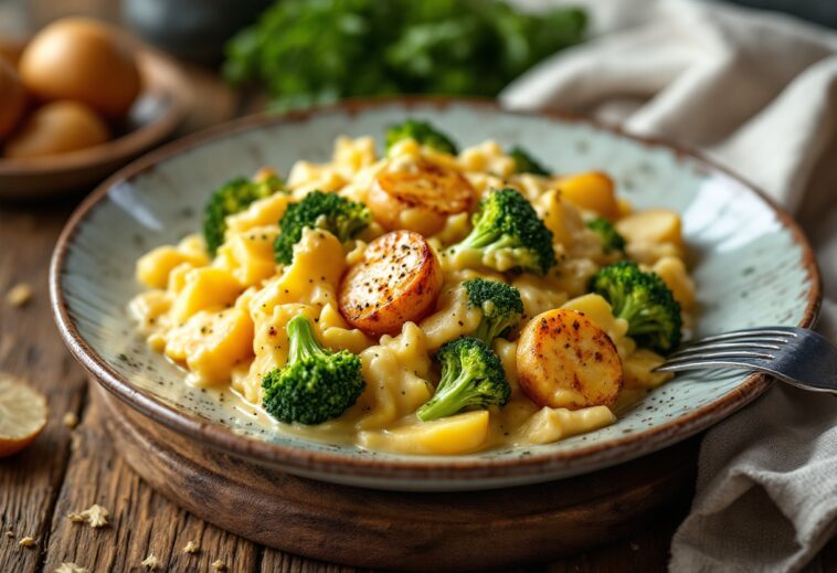 Piatto di brócoli a la crema con patate