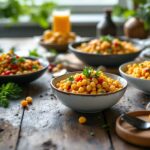 Plato de garbanzos preparados de diversas formas