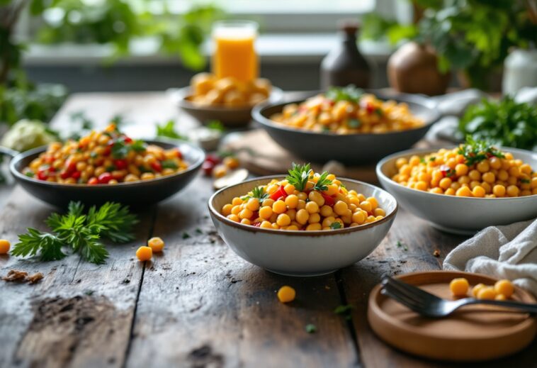 Plato de garbanzos preparados de diversas formas