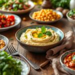 Garbanzos cocidos en un plato saludable y colorido