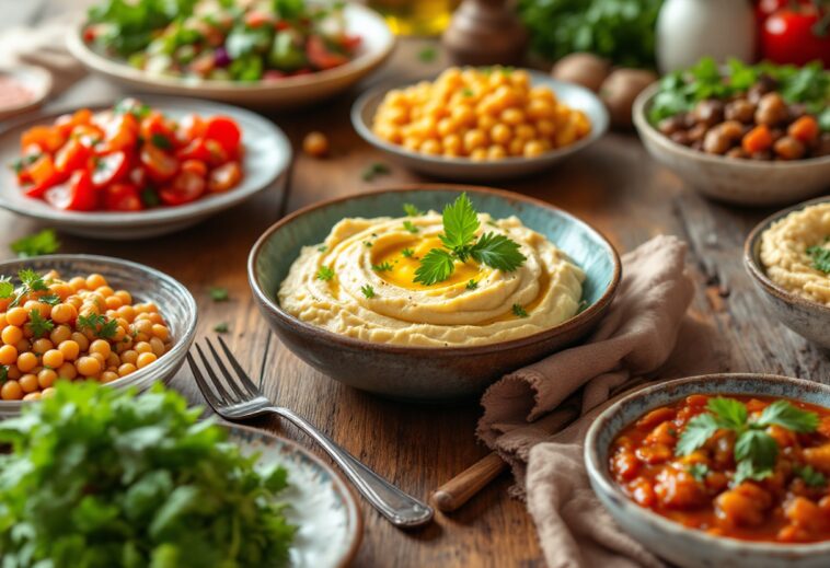 Garbanzos cocidos en un plato saludable y colorido