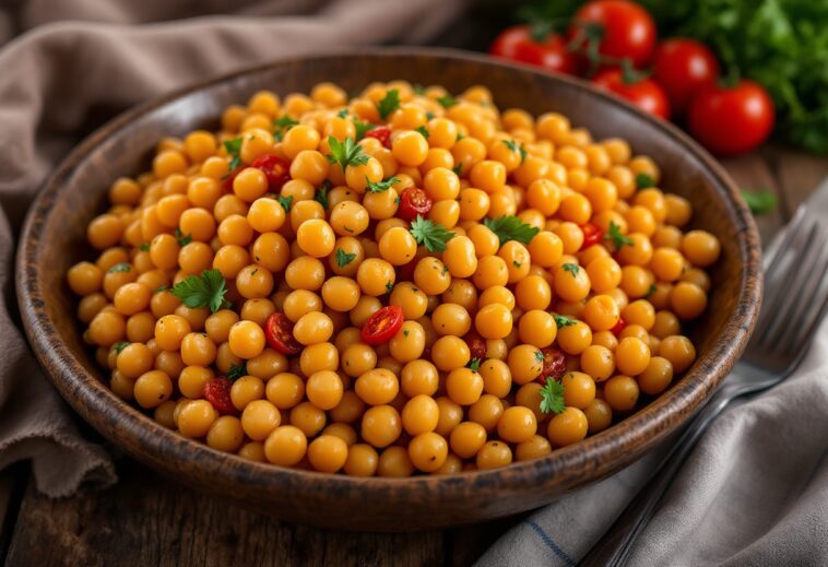 Garbanzos freschi in un piatto colorato