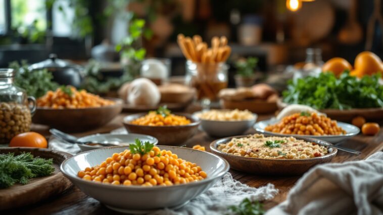 Garbanzos freschi in un piatto colorato