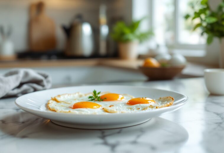 Huevos fritos cocinados en freidora de aire