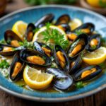 Mejillones en escabeche servidos con limone