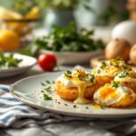 Patatas rellenas de huevo recién horneadas y doradas