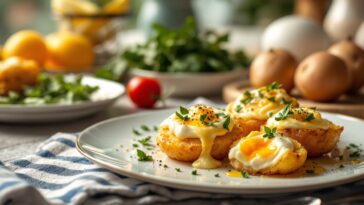 Patatas rellenas de huevo recién horneadas y doradas