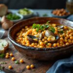 Puchero de garbanzos con pescado y mariscos frescos