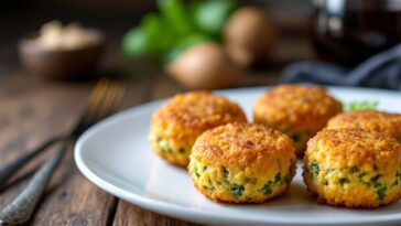 Croquetas di spinaci dorate e croccanti su un piatto