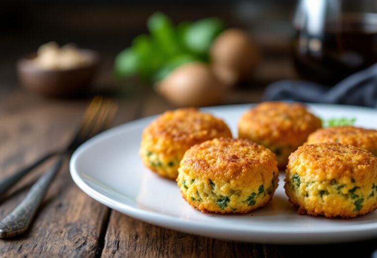 Croquetas di spinaci dorate e croccanti su un piatto