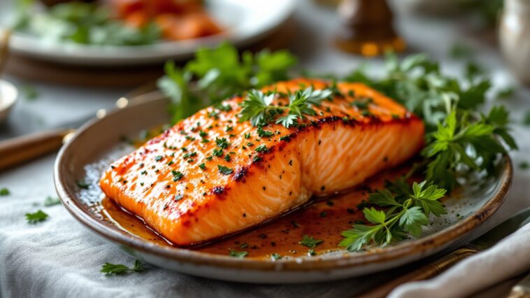 Salmone al forno con contorni freschi e colorati