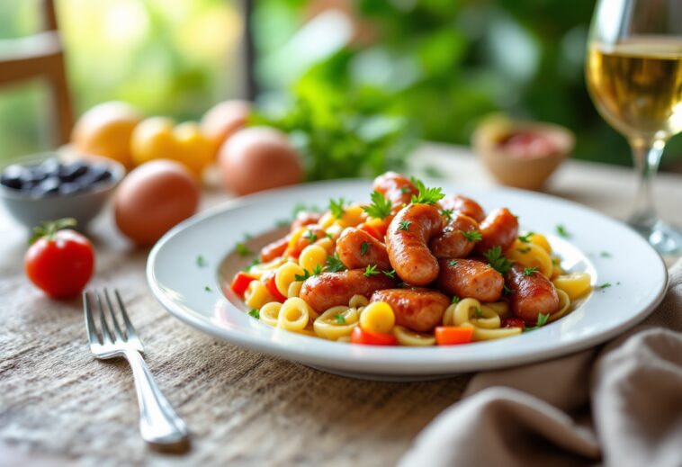 Salchichas cocinadas en vino blanco con especias