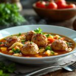 Deliciosa sopa de albóndigas casera servida en un bol