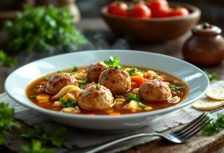 Deliciosa sopa de albóndigas casera servida en un bol