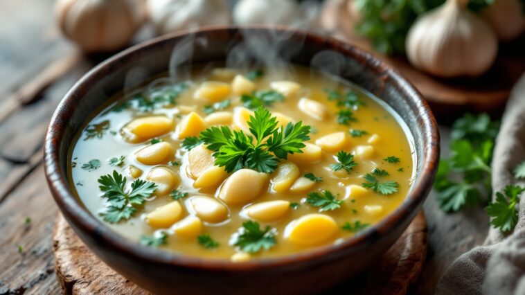 Deliziosa sopa di aglio tipica della gastronomia spagnola