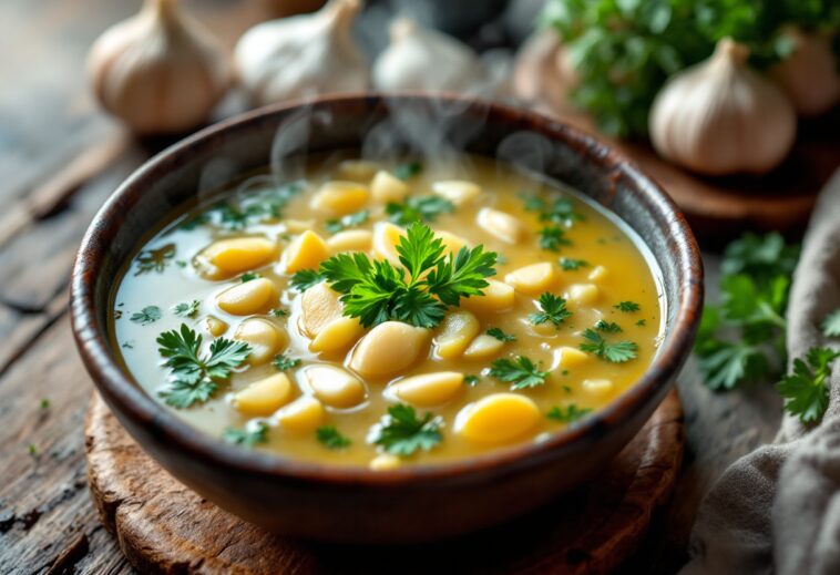 Deliziosa sopa di aglio tipica della gastronomia spagnola