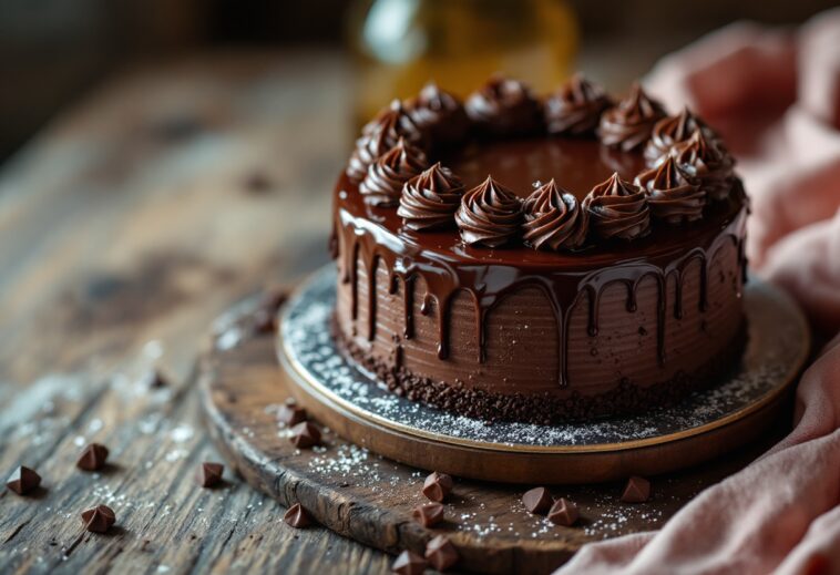 Deliciosa tarta de chocolate con cobertura brillante