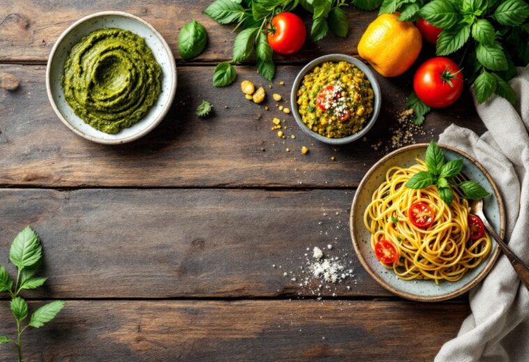 Diverse varianti di pesto pronte per essere servite