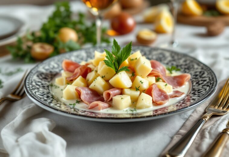 Ensalada piamontesa con ingredientes freschi y cremosos