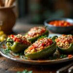 Deliciosos pimientos rellenos con ingredientes freschi