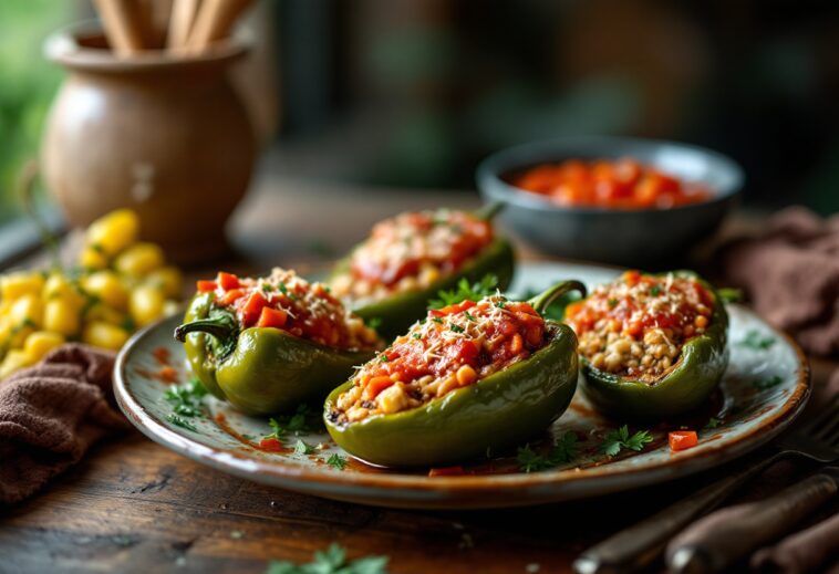 Deliciosos pimientos rellenos con ingredientes freschi