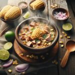 Tazón de pozole con ingredientes frescos y coloridos