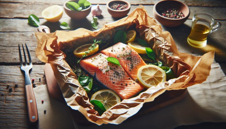 Salmón cocinado al microondas en papillote con verduras